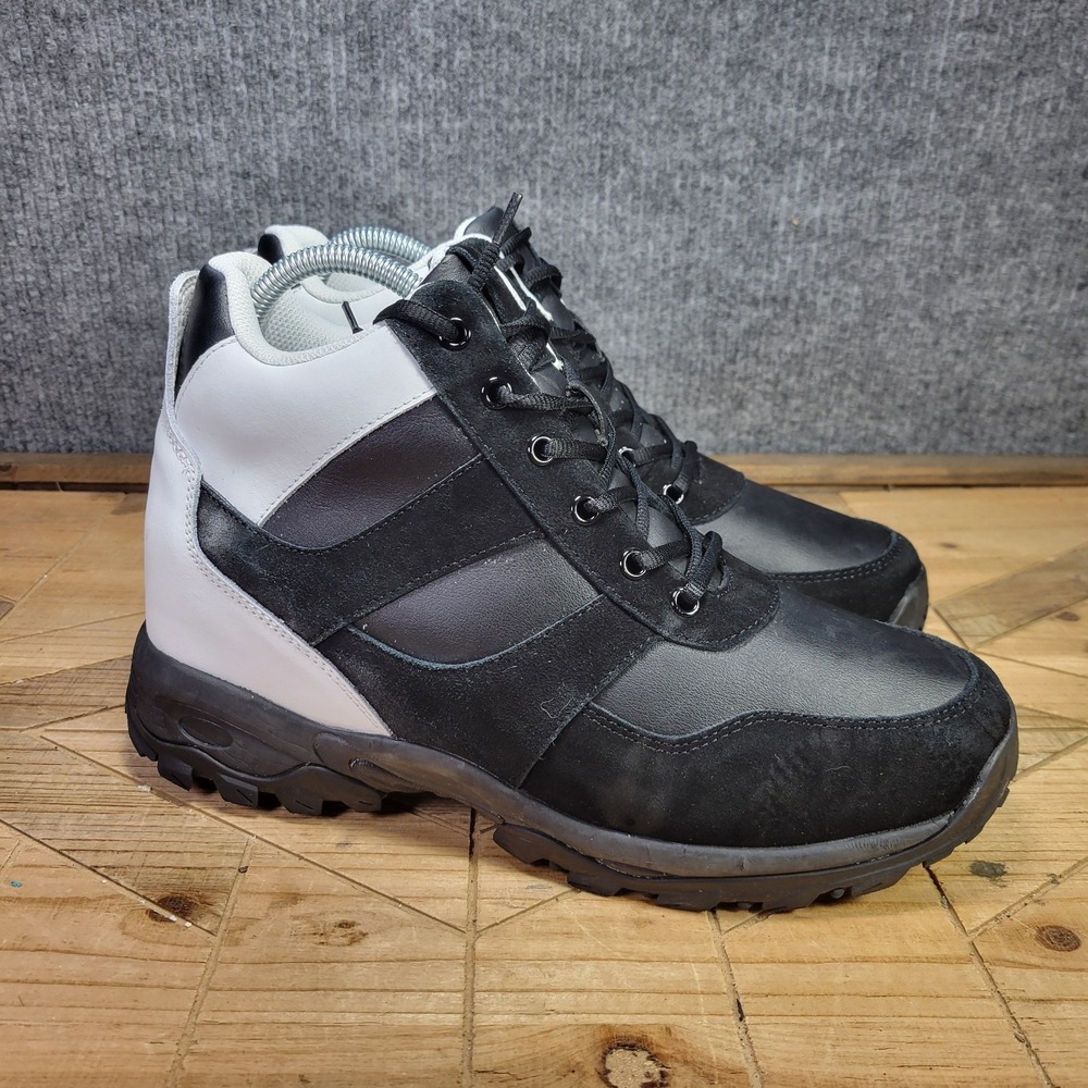 Calto Mens 12 Elevated Hiking Boots Black White Suede Trail Comfort Shoes